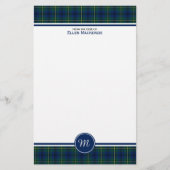Johnston Clan Tartan Blauw en Groen Plaid Monogram Briefpapier (Voorkant)