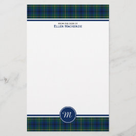 Johnston Clan Tartan Blauw en Groen Plaid Monogram Briefpapier