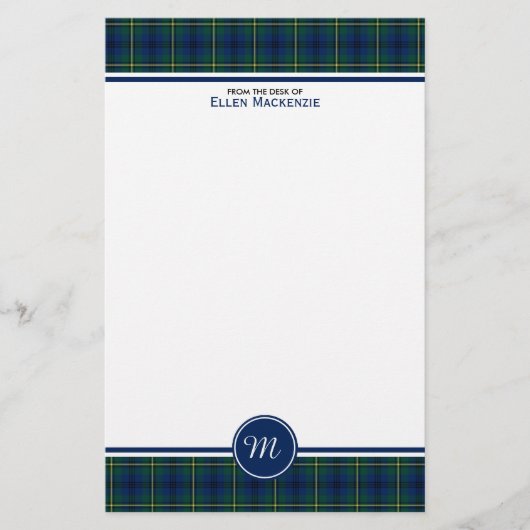 Johnston Clan Tartan Blauw en Groen Plaid Monogram Briefpapier (Voorkant)