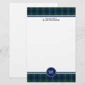 Johnston Clan Tartan Blauw en Groen Plaid Monogram Briefpapier (Voorkant / Achterkant)
