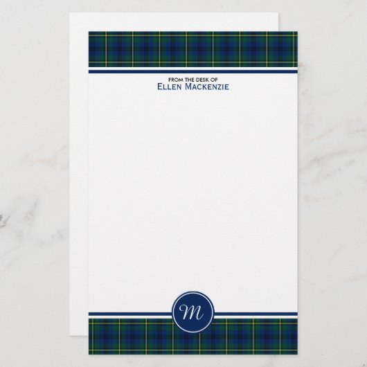 Johnston Clan Tartan Blauw en Groen Plaid Monogram Briefpapier (Voorkant / Achterkant)