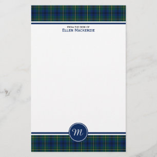 Johnston Clan Tartan Blue en Green Pset Monogram Briefpapier