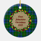 Johnstone Badge & Tartan Gepersonaliseerde Kerstmi Keramisch Ornament (Achterkant)