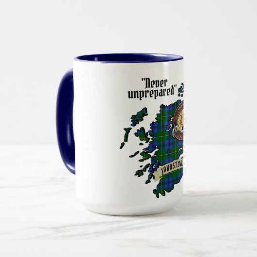 Johnstone Clan Badge & Tartan Map of Scotland Mok (Voorkant links)