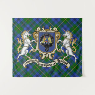 Johnstone Clan Badge & Unicorns met Tartan Wandkleed