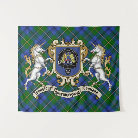 Johnstone Clan Badge & Unicorns met Tartan Wandkleed (Voorkant (horizontaal))