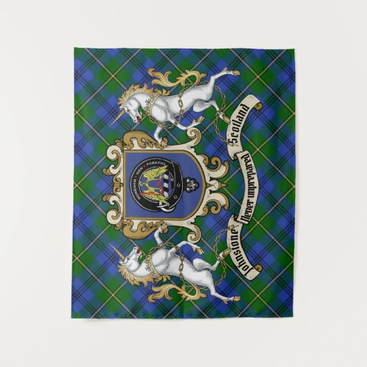 Johnstone Clan Badge & Unicorns met Tartan Wandkleed (Voorkant)