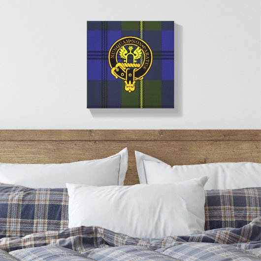 Johnstone Scottish Crest en Tartan Canvas print (Insitu (Slaapkamer))