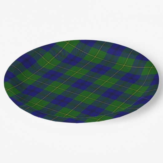 Johnstone tartan blue green plaid papieren bordje (Gekanteld)