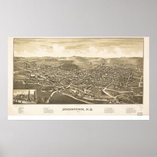 Johnstown New York 1888 Antiek Panorama Poster (Voorkant)