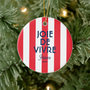 Joie De Vivre France Rode Cabana Stripe Frans Keramisch Ornament