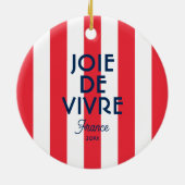 Joie De Vivre France Rode Cabana Stripe Frans Keramisch Ornament (Achterkant)