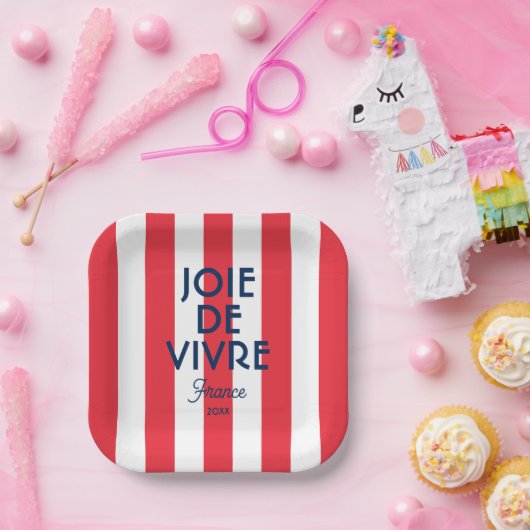 Joie De Vivre France Rode Cabana Stripe Frans Papieren Bordje (Feest)