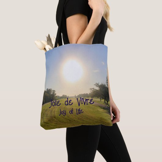 Joie de vivre Navy Tote Bag (Dichtbij)