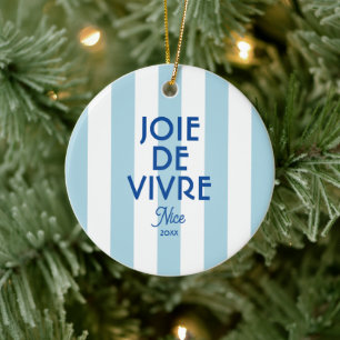 Joie De Vivre Nice Blue Cabana Stripe Frans Keramisch Ornament