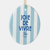 Joie De Vivre Nice Blue Cabana Stripe Frans Keramisch Ornament (Rechts)