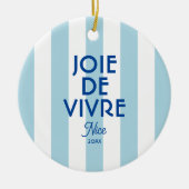 Joie De Vivre Nice Blue Cabana Stripe Frans Keramisch Ornament (Voorkant)
