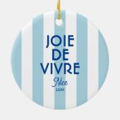 Joie De Vivre Nice Blue Cabana Stripe Frans Keramisch Ornament (Achterkant)