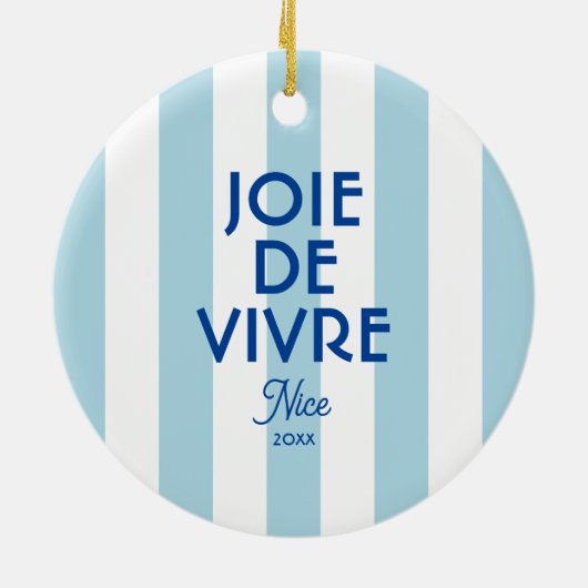 Joie De Vivre Nice Blue Cabana Stripe Frans Keramisch Ornament (Achterkant)