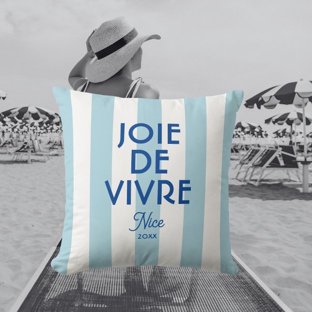 Joie De Vivre Nice Blue Cabana Stripe Frans Kussen (Creator heeft geüpload)
