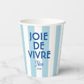 Joie De Vivre Nice Blue Cabana Stripe Frans Papieren Bekers (Achterkant)