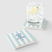 Joie De Vivre Nice Blue Cabana Stripe Frans Stenen Onderzetter (Zijkant)