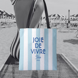 Joie De Vivre Nice Blue Cabana Stripe Frans Tote Bag