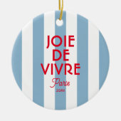 Joie De Vivre Paris Franse blauwe Cabana Stripe Keramisch Ornament (Voorkant)