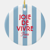 Joie De Vivre Paris Franse blauwe Cabana Stripe Keramisch Ornament (Achterkant)
