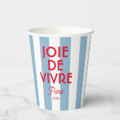 Joie De Vivre Paris Franse blauwe Cabana Stripe Papieren Bekers (Achterkant)