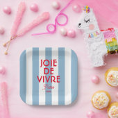 Joie De Vivre Paris Franse blauwe Cabana Stripe Papieren Bordje (Feest)