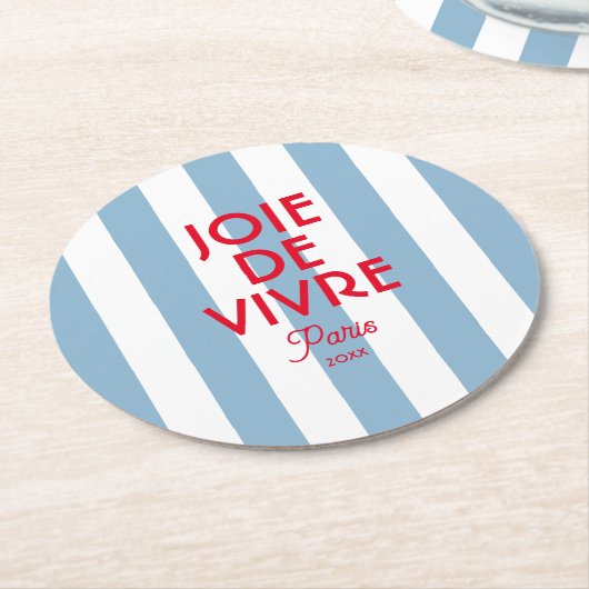Joie De Vivre Paris Franse blauwe Cabana Stripe Ronde Kartonnen Onderzetter (Gebogen)