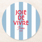 Joie De Vivre Paris Franse blauwe Cabana Stripe Ronde Kartonnen Onderzetter (Voorkant)