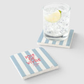 Joie De Vivre Paris Franse blauwe Cabana Stripe Stenen Onderzetter (Zijkant)