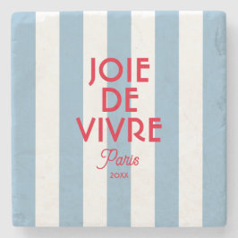 Joie De Vivre Paris Franse blauwe Cabana Stripe Stenen Onderzetter