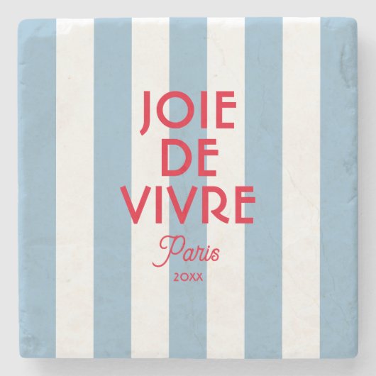 Joie De Vivre Paris Franse blauwe Cabana Stripe Stenen Onderzetter (Voorkant)