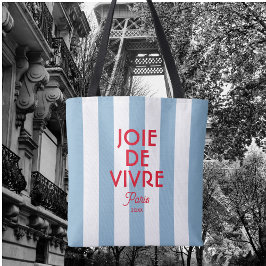 Joie De Vivre Paris Franse blauwe Cabana Stripe Tote Bag