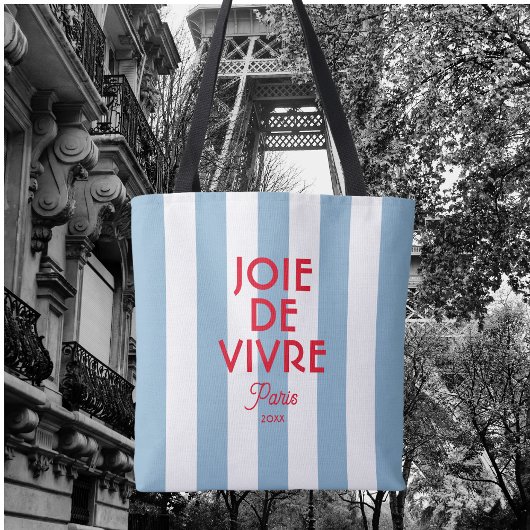 Joie De Vivre Paris Franse blauwe Cabana Stripe Tote Bag