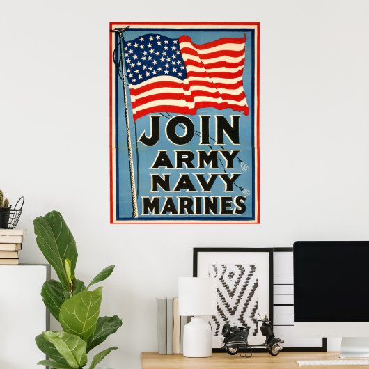Join Army, Navy, Marines WPA 1917 Poster (Thuiskantoor)