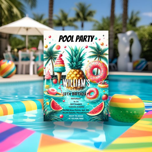 Join boy water blauw Cool Pool Party 13e verjaarda Kaart
