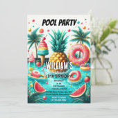 Join boy water blauw Cool Pool Party 13e verjaarda Kaart (Staand voorkant)