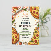 Join eten jongen meisje tiener pizza eerste 1e ver kaart (Staand voorkant)