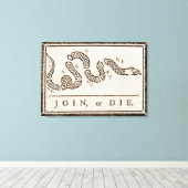 Join of Die Benjamin Franklin Politieke Cartoon Canvas Afdruk (Insitu (Houten vloer))