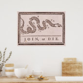 Join of Die Benjamin Franklin Politieke Cartoon Poster (Keuken)