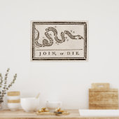Join of Die Benjamin Franklin Politieke Cartoon Poster (Keuken)