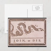 Join of Die ORIGINAL Benjamin Franklin Cartoon Briefkaart (Voorkant / Achterkant)