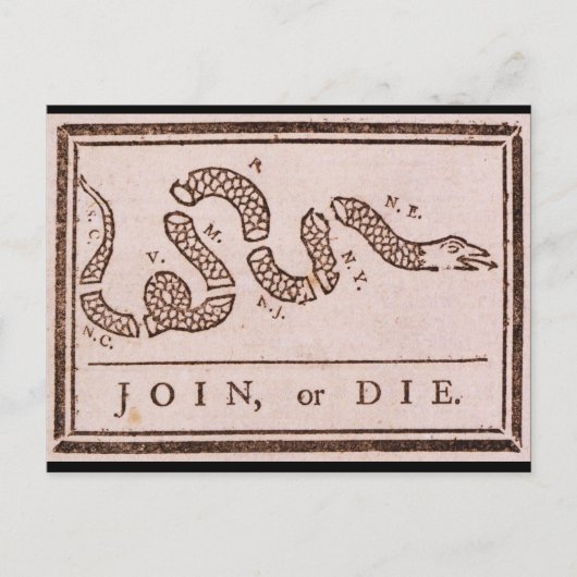 Join of Die ORIGINAL Benjamin Franklin Cartoon Briefkaart (Voorkant)