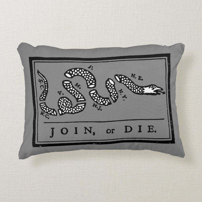 Join or Die Cartoon, 1754 Decoratief Kussen (Voorkant)