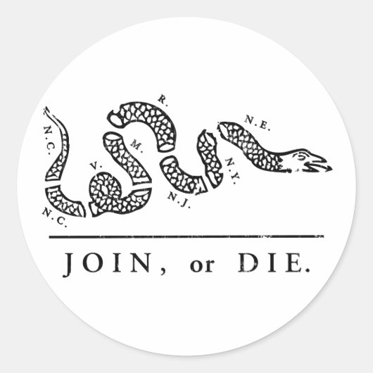 Join or Die - Libertarian Ronde Sticker (Voorkant)
