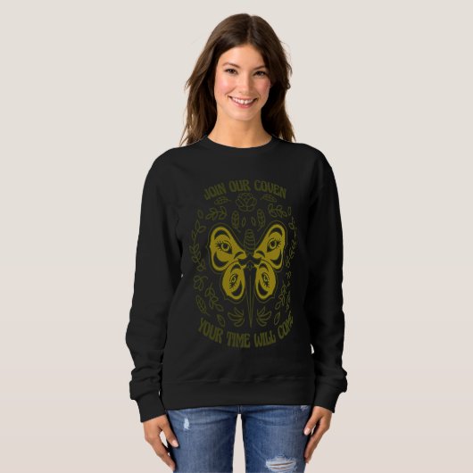 Join Our Coven Wiccan Wicca Pagan Witch Retro Moth Trui (Voorkant volledig)